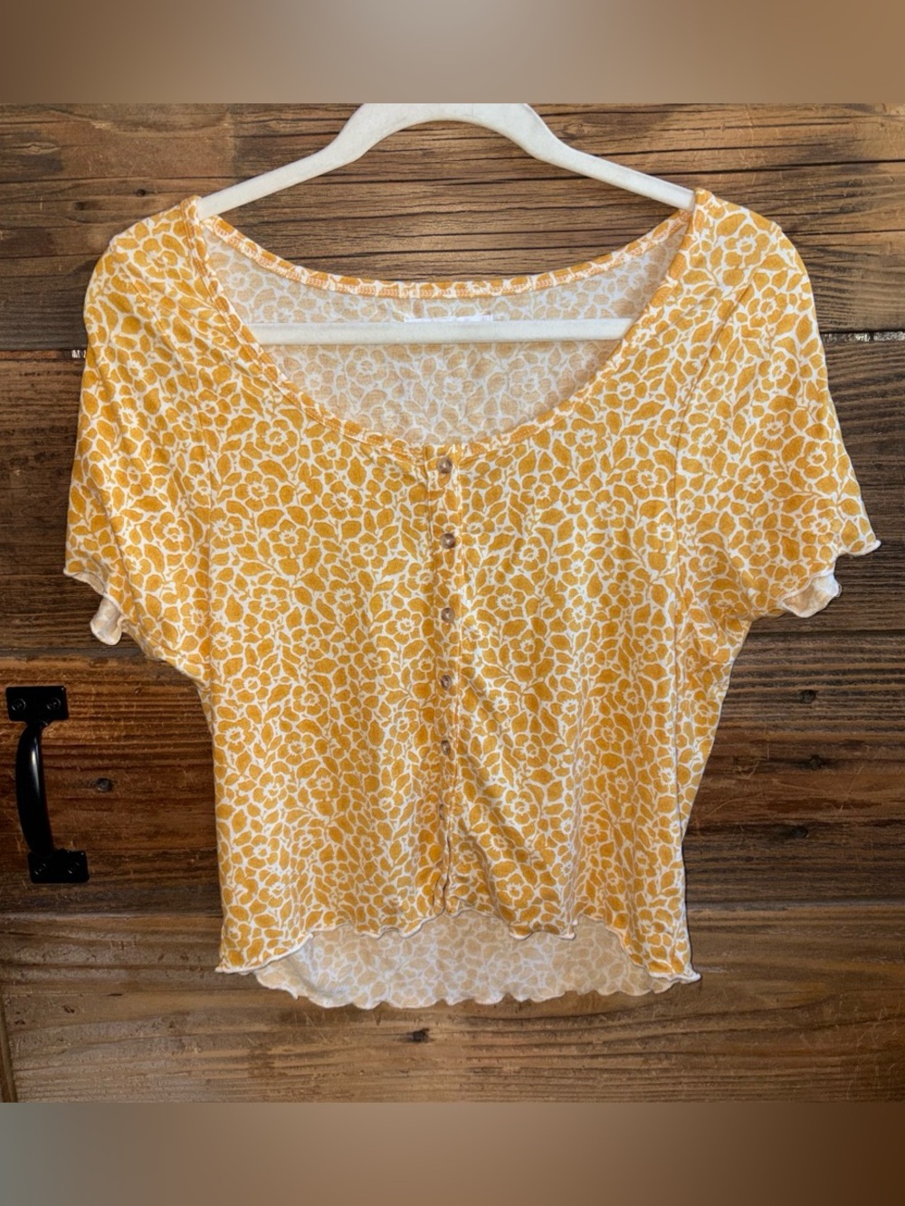 O'Neill Yellow Floral Scoop Button-Front Crop Top